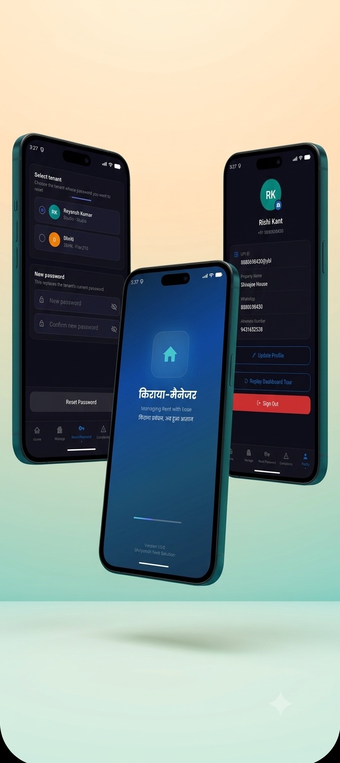 Kiraya-Manager app shown on two phones