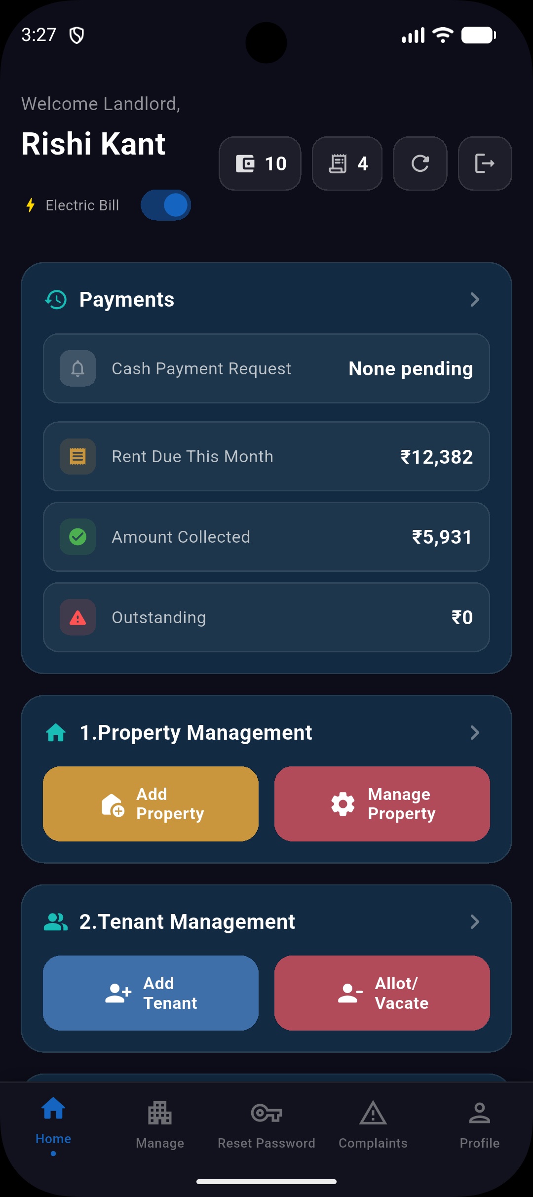 Tenant list screen